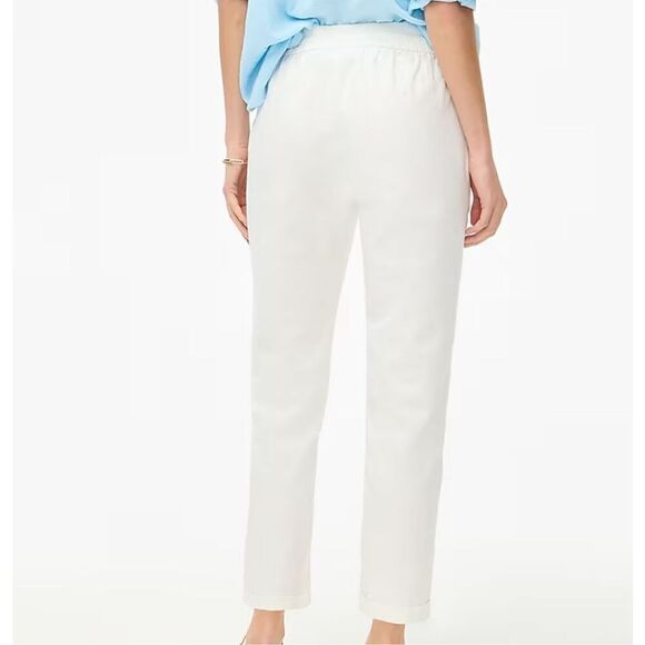 NWT J. Crew Womens White Linen-Cotton Blend Drawstring Straight leg Pant Size T2 - Picture 4 of 11